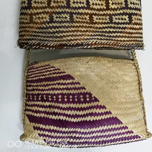 𝅺70S vintage woven straw natural & BLACK satchel shoulder bag - Picture 3 of 4